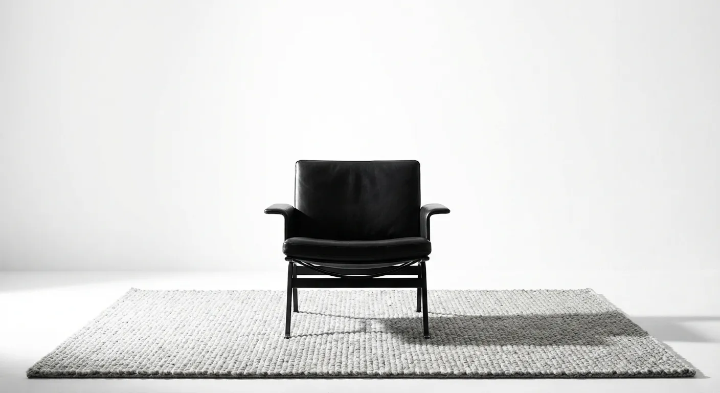 Salon noir et blanc et gris : idées déco et inspirations Fauteuil design noir sur tapis gris dans un salon minimaliste