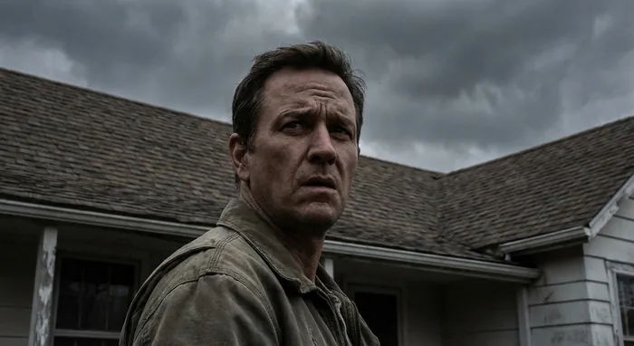 Pluie après démoussage : temps de séchage et risques - Démoussage & Pluie : le guide ultime pour ne pas gâcher - Il pleut après votre démoussage ? Voici quoi faire ! Propriétaire inquiet devant sa maison après un démoussage de toit.